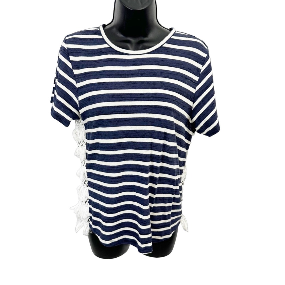Sea New York Striped Short Sleeve Tee Top Navy Blue White Size Extra Small